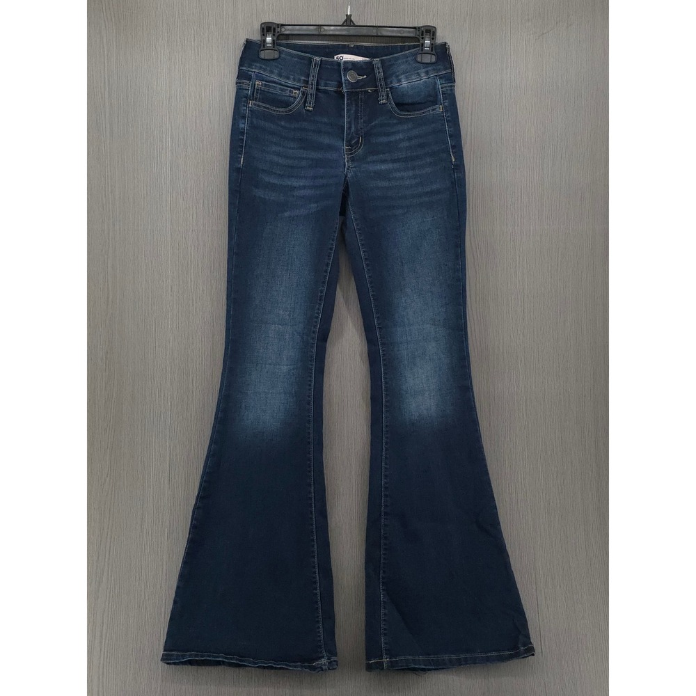 SO Flare Low Rise Dark Wash Y2K Blue Stretch Denim Jeans Womens 5/26
